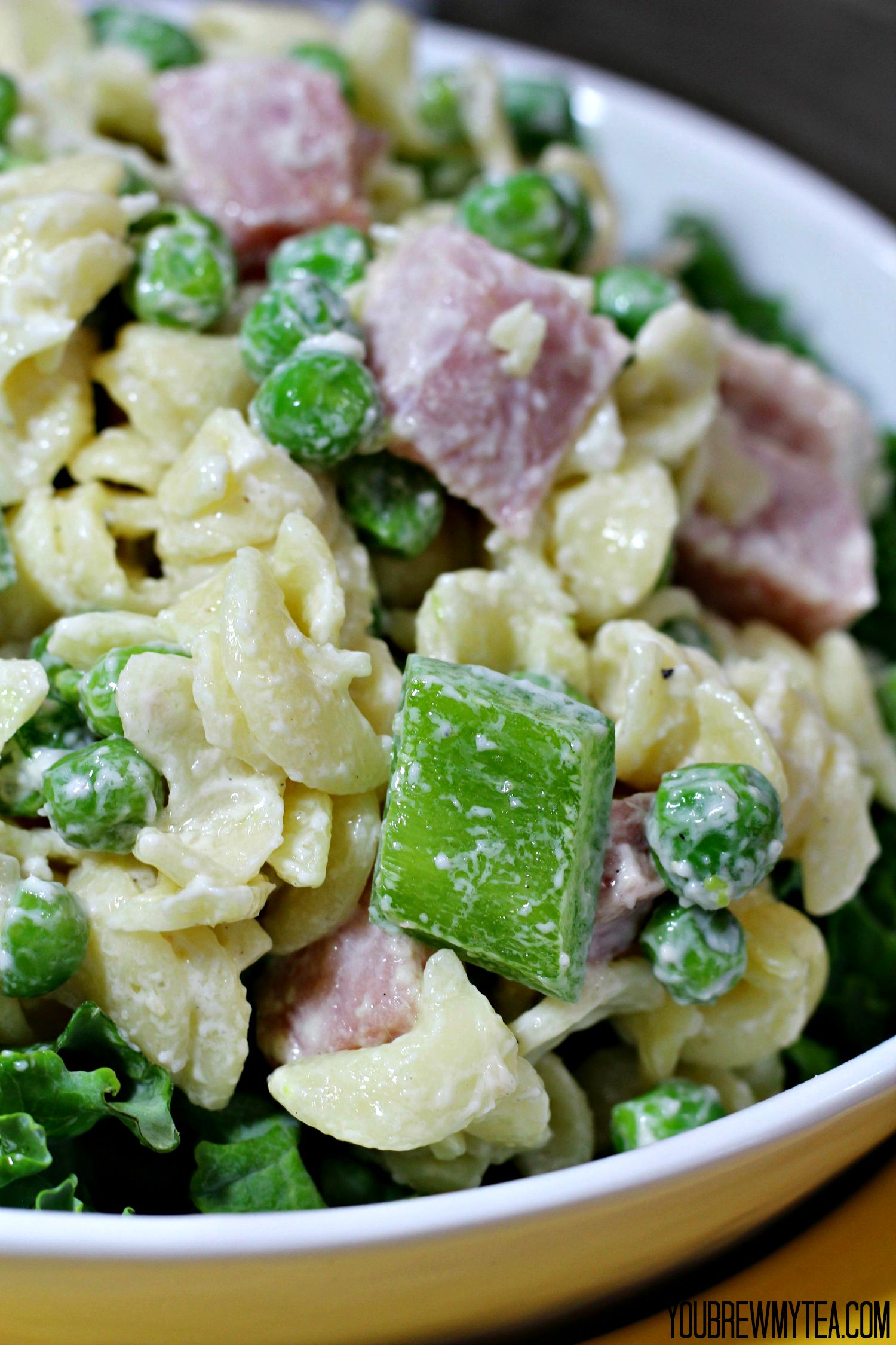 Healthy Creamy Pasta Salad With Ham & Peas - You Brew My Tea